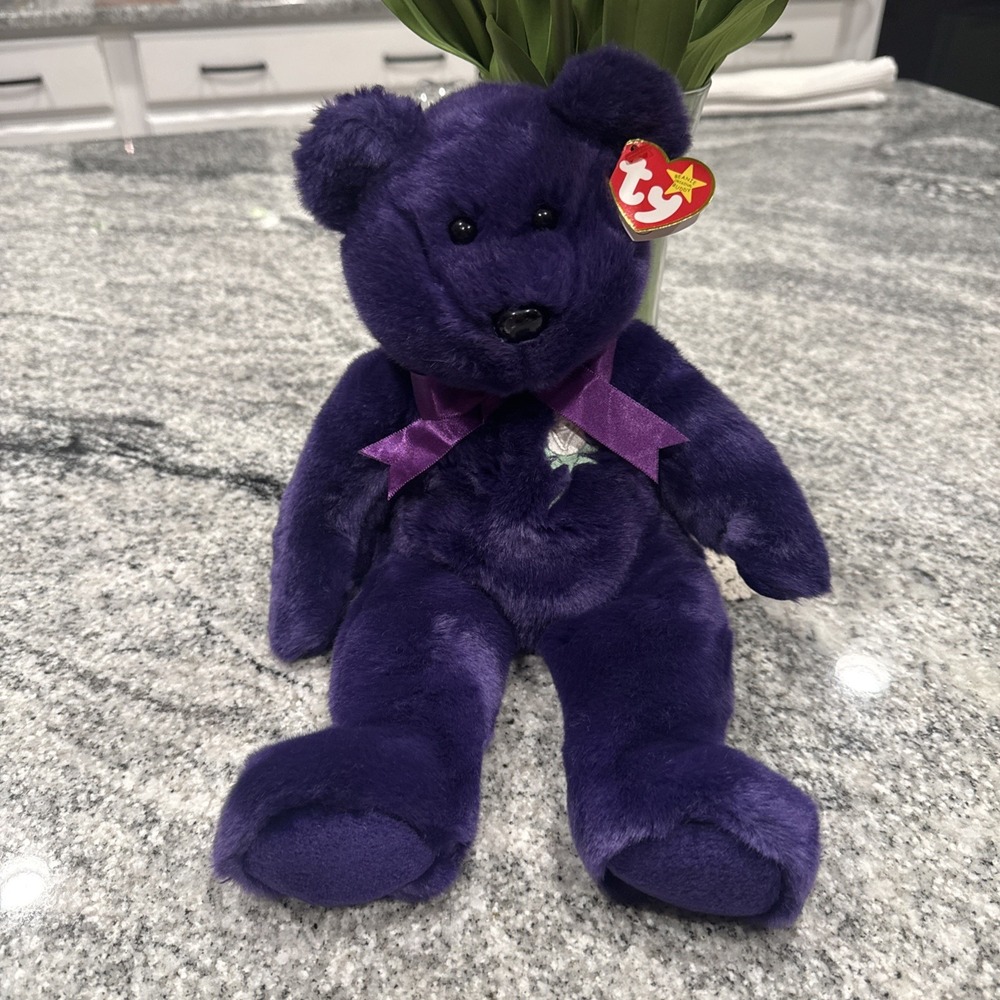 Rare Ty Beanie Original Buddy Baby 1998 Princess Diana Plush Bear 14" White Rose